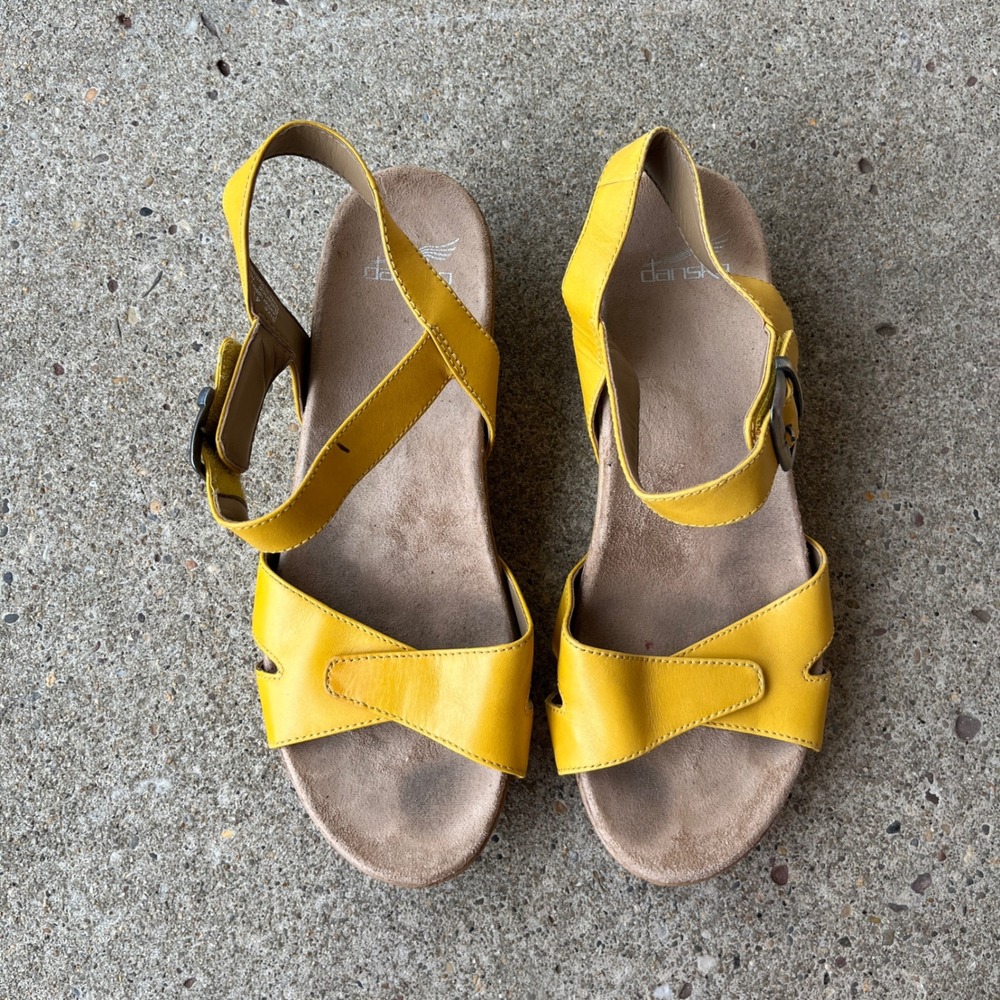 Dansko Tasha Yellow Leather Wedge Sandals Women 41 Comfort Platform Buckle Strap - Picture 4 of 10